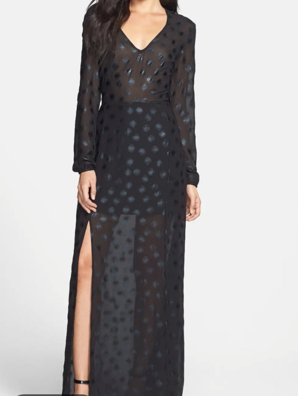 Wayf Black Sheer Polka Dot Maxi Dress - Size Xs